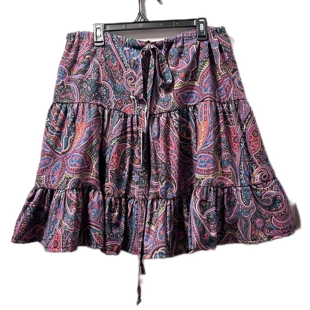 Tiered skirt handmade 80s drawstring purple black gold blue green